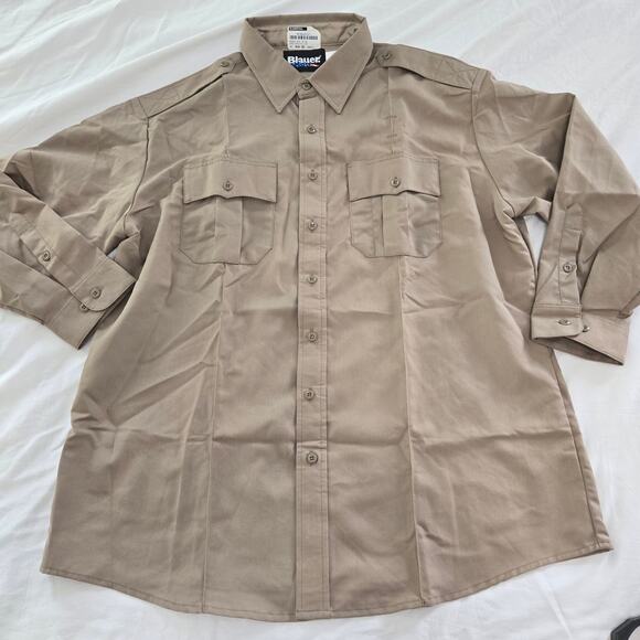 Blauer Long Sleeve Tactical Shirt Mens ZIP FRONT Size 18 32-33 Silver Tan Khaki - Picture 1 of 9
